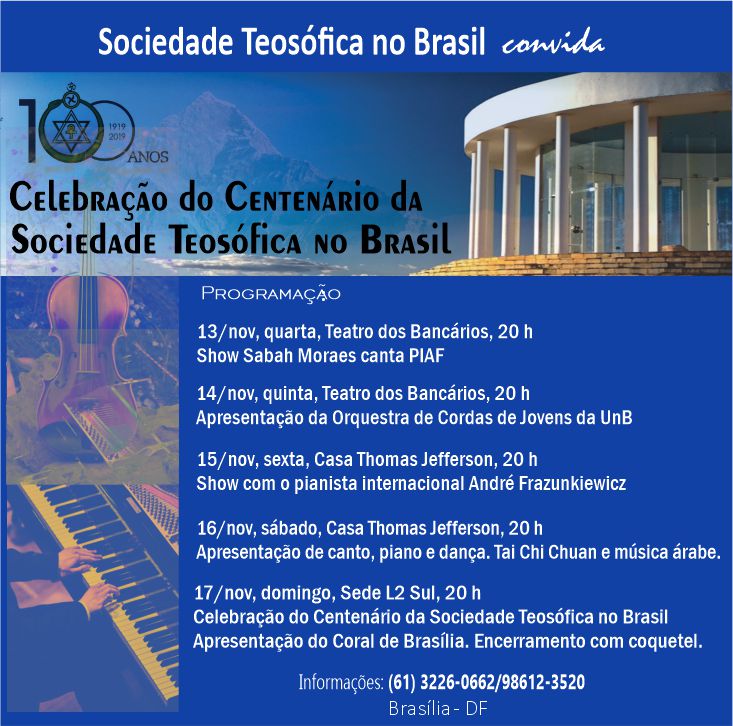 Centenário da Sociedade Teosófica – 12 a 17/11/19