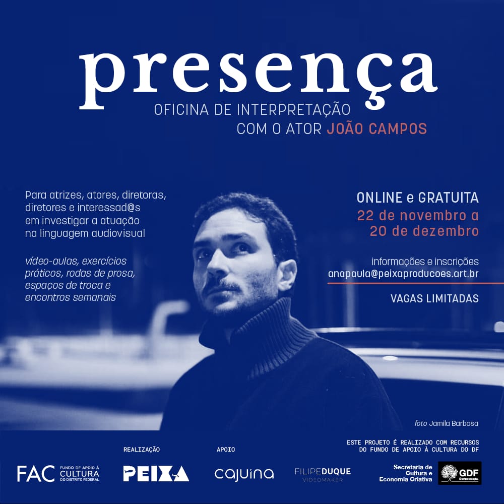 Oficina gratuita e on-line com o ator João Campos